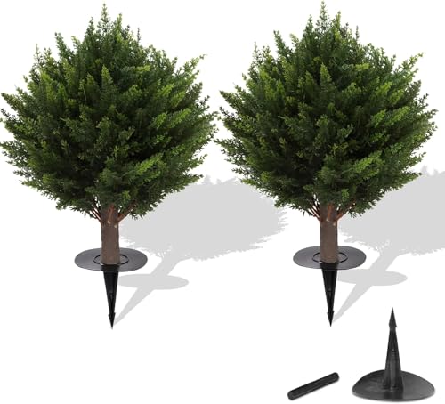 AUMMOOH Artificial Topiary Cedar Trees Outdoor (2, 15.7 inch 2 PCS) | UV protected ,High Density.Pet Friendly .