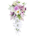 11 Inch Cascading Bridal Bouquet Waterfall Cascade Wedding Bouquet Bride with Artificial Silk Rose Flower Rustic Boho Wedding Ceremony Bouquet Lavender White - color: Lavender & White