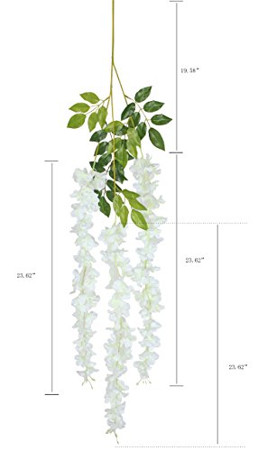Duovlo 12 Piece Artificial Silk Wisteria Vine 3.6 Feet Ratta Hanging Flower Garland String Home Party Wedding Decor (White) - color: White