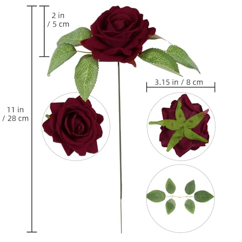 Burgundy Roses 16pcs Velvet Artificial Roses Maroon Flowers 3.15" Silk Roses for Bridal Bouquet Wedding Flowers for Floral Centerpieces Home Party Decor (Burgundy) - color: 3.15" Burgundy