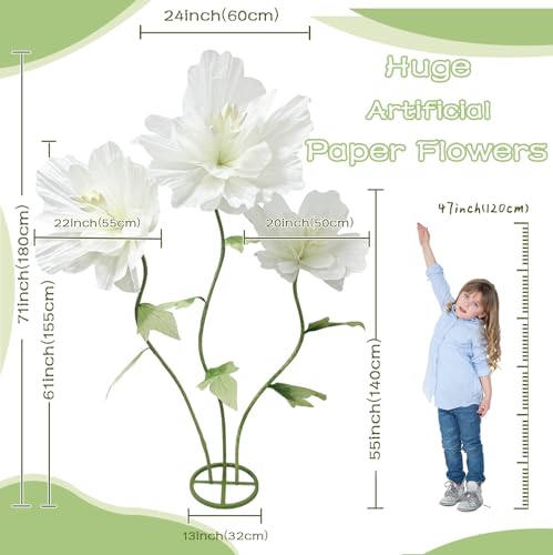 Giant Flowers Big Artificial Decorations, Large Fake Flower Arrangements Faux Floral Decor for Home Office Wedding Reception Birthday Party Photography Props Shop Window Displays Banquet, White - color: White