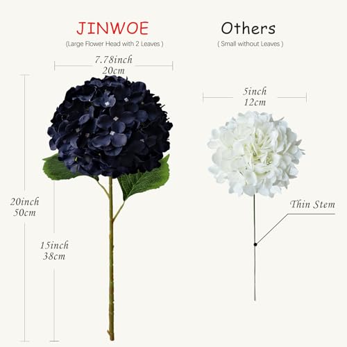 JINWOE Dark Navy Blue Silk Hydrangea,5Pcs 20Inch Full Large Artificial Flower Heads with Stems Fake Hydrangeas Flowers for DIY Wedding Centerpiece Home Decor - color: Dark Blue