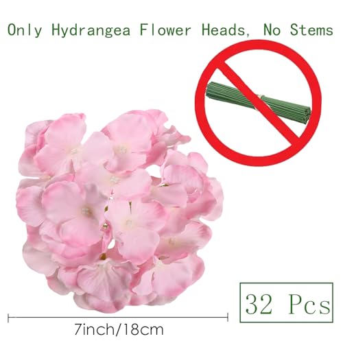 HinyoCo 32 Pcs Silk Hydrangea Artificial Flowers Hydrangea Heads No Stems, Used for Home Wedding Party Decoration (Dark Pink) - color: Dark Pink