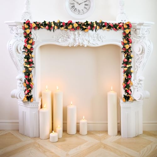 8Pcs 63Ft Pink Yellow Rose Garland, Fake Flower Vines, Artificial Vine Flowers, Rose Hanging Garland for Party Wedding, Garden, Room Table, Christmas, Backdrop Wall Arch Decor - color: Pink Yellow, size: 8Pcs-63Ft