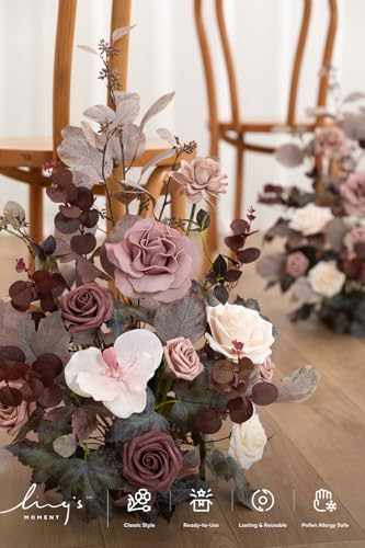 Ling's moment 17.5" Tall Free Standing Artificial Flowers Arrangements 2 pcs Wedding Aisle Runner Chair Decorations Dusty Rose & Mauve Centerpieces for Ceremony Reception Rose Floral Party Outdoor - color: Pk- Dusty Rose & Mauve