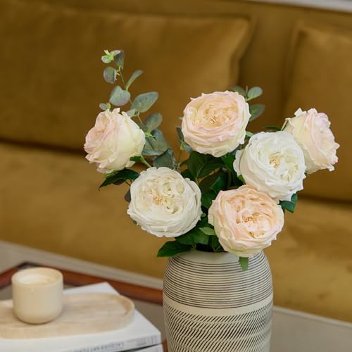 WILD WORKS Artificial Austin Roses, 4 Pcs Real Touch Fake Flowers with Moist Fabric Petals, 17.7 Inch Fake Peonies for Mother's Day Wedding Home Decor (Light Pink) - color: Light Pink 4pcs