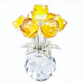 TWINKLING Crystal Roses Figurine with Round Vase, Glass Rose Crystal Flowers Bouquet, Birthday, Anniversary,Wedding, Home Décor,Silver Leaf (Yellow) - color: Yellow(silver Leaf)