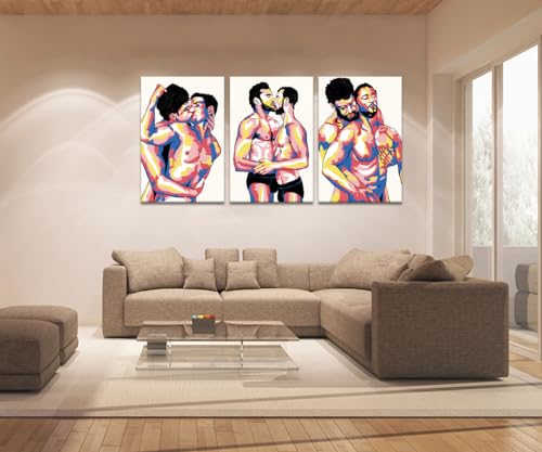 Large Size 3 Panels Sexy Men Gay Wall Art Canvas Paintings Colorful Nordic Sexy Home Wall Decoration Poster for Living Room Bedroom Wooden Inner Framed Ready to Hang-24x36 inch x 3pcs - color: Art08, size: 24x36x3pcs