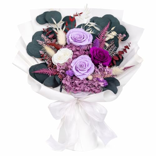 Bonsion Preserved Flowers for Delivery, Purple Rose Bouquet Gift for Women and Mom, Long Lasting Floral Arrangement for Birthday & Anniversary - color: Purple