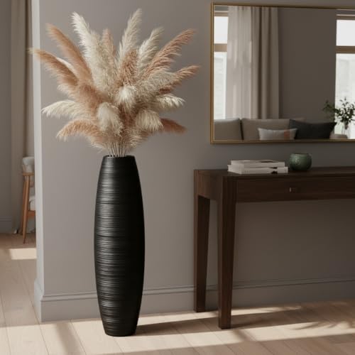 Tall Floor Vase, 27.5 inches (70cm, 2.3FT) Floor Vase Sturdy, Luxury, Textured for Decorative Branches Dried Flowers, Tall Vases for Rustic Living Room, Home Decor, Resin Black Vases - color: Black, size: 27.5 in