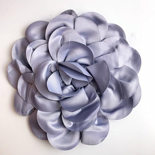 Heyiwell Large Satin Fabric flower for Brooch Pin Wedding Party Dance Dress Suit Clothes Head Hair Accessories DIY Decor 9.45"Inch - color: Gray