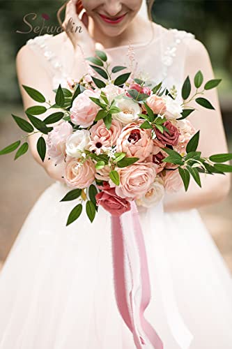 Serwalin 2PCS Artificial Flowers Pink Peonies Silk Flowers Fake Flowers Mixed Roses Combo Dusty Roses for DIY Wedding Bouquets Centerpieces Arrangements for Home Party Table Decor - color: A Blush Pink Peony, size: 2 Boxes