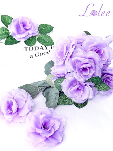 108pcs Roses Head Flowers with Stem, Lavender Artificial Flowers Rose Bulk - Silk Lilac Rose Light Purple Fake Flower for Wedding Bouquet Party Home Decor DIY Baby Shower Centerpieces Tables Decor - color: Lavender
