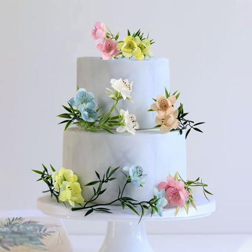 20pcs Artificial Flower Cake Toppers 3D Colorful Wild Flowers Branch Cake Ornements for Wildflower Spring Baby Shower Birthday Wedding Anniversary Bridal Shower Engagement Party Decoration Supplies - color: Pink 3