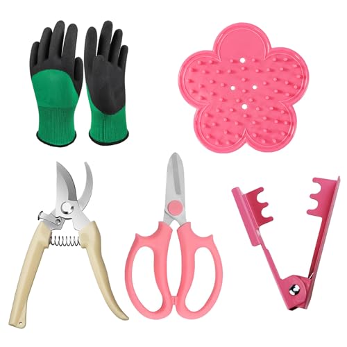 Floral Tool Kit Rose Thorn Stripper Tool Garden Pruning Shears Scissors Kit, Glove for Floral Making Supplies,Use for Florist Supplies - color: Pink