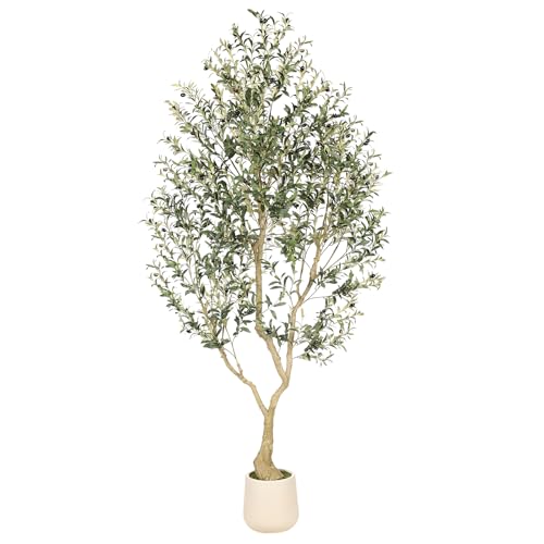 Realead 8ft Faux Olive Tree with Tall Exquisite Planter - Realistic Olive Trees Artificial Indoor with Thick Trunk and Lifelike Fruits - Large Fake Olive Tree for Home Office Decor - size: 8ft