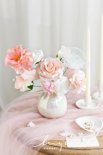 Ling's moment Artificial Flowers Fake Roses Faux Foam Gardenia Combo for DIY Wedding Bouquets Centerpieces Arrangements Bridal Shower Party Home Decorations, Blush & White, 24pcs - color: Pk-blush & White