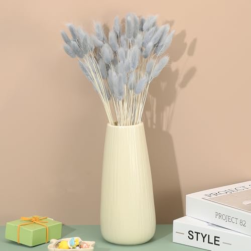PATIKIL 15.7in Bunny Tails Dried Flowers, 80pcs Pampas Grass Decor Rabbit Tail Natural Pampas Grass Bulk Fluffy Faux Pampas Grass Dried for Home Boho Decor Vase Wedding Table, Blue - color: Blue