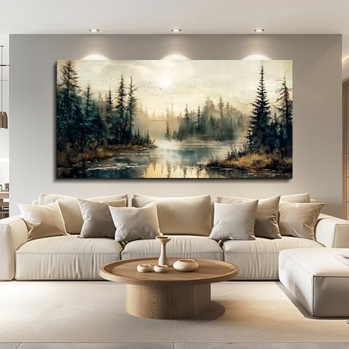 FUHAIHUA Canvas Wall Art For Living Room Large Wall Decor For Bedroom Modern Office Wall Decorations Forest River Landscape Paintings Farmhouse Pictures Artwork Room Aesthetic Home Decor 20x40 In - color: Forest River, size: 40"L x 20"W