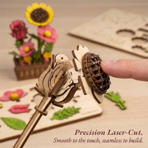 3D Wooden Flower Puzzle for Adults, Wooden Wildflower Bouquet Model Building Kit, DIY Artificial Floral Stem for Home Decor, Unique Birthday for Women, Mom & Teens
