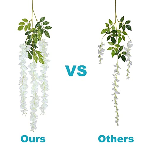 12 Pack Wisteria Flower Vines Garland, 3.75 Ft Artificial Flower Strings, Fake Hanging Flowers, Silk Wisteria Garland Flowers, Flower Vine for Wedding Garden Decor (Pure White) - color: Pure White