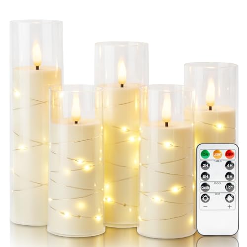 Homemory Ivory Flameless LED Candles with Remote Control & Timer, Battery Operated Star Lights, Fake Candles, Star Lights Set of 5 for Wedding Decor - color: White-5pcs, size: 5pcs, D2.2"x H5"5"6"7"8"