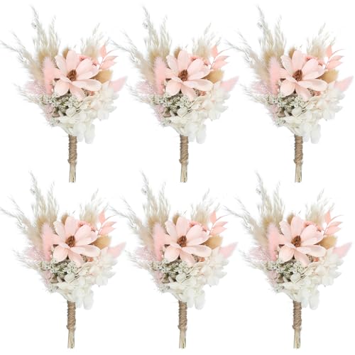 PATIKIL Mini Dried Flower Bouquet, 6 Pcs Pampas Grass Natural Wildflower with Stem Decor Gypsophila Boho Floral Plant Flower for Crafts DIY Photo Props Gift Wedding Decor, Pink/White - color: Pink/White