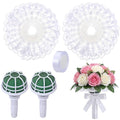 Ferrochef 2 Set White Lace Handle Bouquet Holder Foam Floral Handle Wedding Bridal Bouquet Holder DIY with 1 inch White Satin Ribbon for Bride & Bridesmaid Fresh & Artificial Flower Arrangements