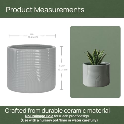 6 Inch Ceramic Plant Pot – Decorative Indoor Planter (No Drainage Hole) for Succulents, Herbs & Houseplants – Modern Tabletop Desk Planter – Stone Gray - color: Stone Gray