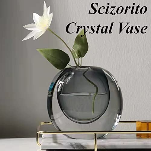 Crystal Vase, Modern Decorative Vase, Minimalist Floral Vase, Light Luxury Style for Home Decor, Centerpiece, Office, Pampas Grass, Dried Flowers, Flowers and Buds (Grey) - color: Gray