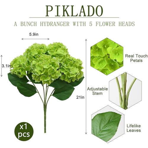 A Bunch 21in, Real Touch Green Hydrangea Artificial Flowers, with 5pcs Flower Head 10pcs Leaves,Faux Hydrangea Flowers for Home Office Decor Wedding Party Arrangements (1, Green) - color: Green, size: 1 Bunch