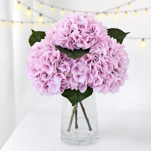ZYTUYO 3PCS Soft Pink Hydrangea Artificial Flowers 20" Large Fake Latex Real Touch Hydrangeas Flowers with Stems Faux Silk Bouquet for Indoor Home Decor Table Wedding Party Floral Outdoor Centerpieces - color: Soft Pink