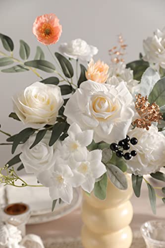 rongflower White Artificial Flowers Combo Silk Mix Fake Flowers Leaf for DIY Wedding Bouquets Centerpieces Arrangements Party Baby Shower Home Decorations - color: White Green