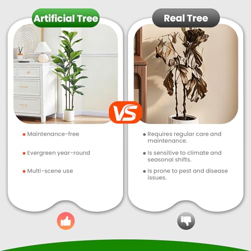 Alupssuc 4FT Artificial Fiddle Leaf Fig Tree with White Planter Pot, 4 feet Tall Fake Tree for Home Decor, Faux Ficus Tree Fake Moss for Indoor Outdoor Office Living Room - size: 4ft