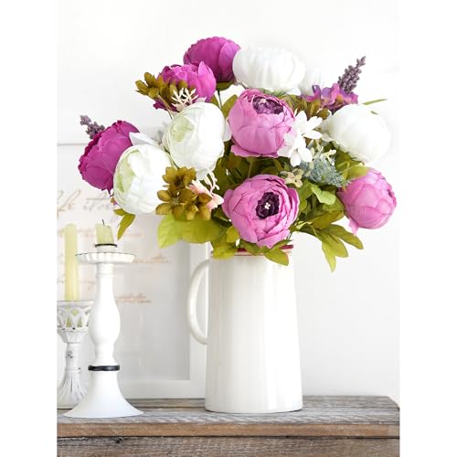 FiveSeasonStuff Vintage Artificial Peonies Silk Peony Flowers and Hydrangeas for Wedding Bridal Home Décor – Beautiful Floral Centerpiece Arrangement with 2 Bouquets (Bloom Purple and White Mix) - color: Vintage Bloom