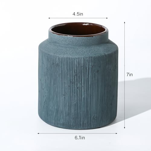 Farmhouse Vase for Home Decor, Vintage Rustic Terracotta Flower Vase Suitable for Home Decor, Living Room, Shelf, Dining Table. 7IN. Blue - color: Retro-6, size: 6.1 x 7 inches