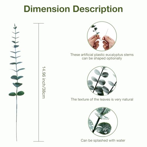 40pcs Eucalyptus Stems Artificial Eucalyptus Leaves Stems,Fake Eucalyptus Plants Real Touch Faux Flower for Home Office Flowers Bouquet Centerpiece Wedding Decoration Spring Farmhouse Home Decoration