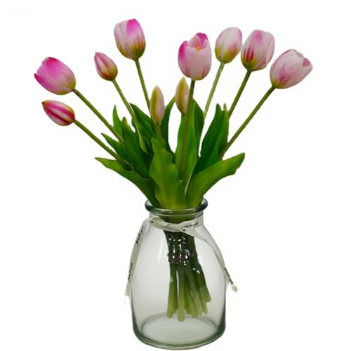 10PCS Pink Tulips Artificial Flowers Real Touch Fake Tulips Fake Flowers Mother's Day Easter Valentine'S Day Gifts Spring Decorations For Home - color: Pink