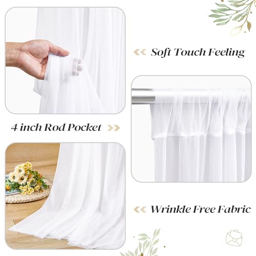 10ft x 8ft White Backdrop Curtains with Lights String for Parties, Sheer Tulle Wedding Photo Backdrops Drapes for Baby Shower Birthday Party Decorations Background for Photography - color: White, size: W5' x H8'(2 panels)