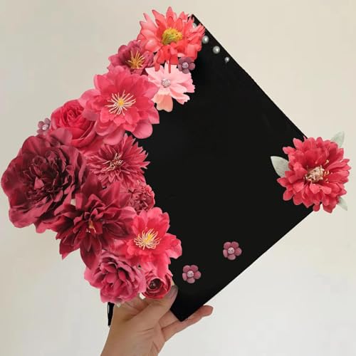 Artificial Flowers Heads Combo Red Flowers Mix Silk Flowers Heads Bulk Faux Rose for Craft Garland Graduation Cap Wedding Bridal Baby Shower Home Party Decoration DIY Cake Decor - color: Red