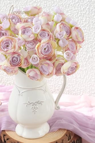 Floroom Ranunculus Artificial Flowers 18 Pcs Lilac Faux Silk Mini Ranunculus Bulk Fake Wedding Filler Flowers for DIY Bouquets, Centerpieces, Bridal Shower Decorations & Arrangements - color: Dusty Lilac