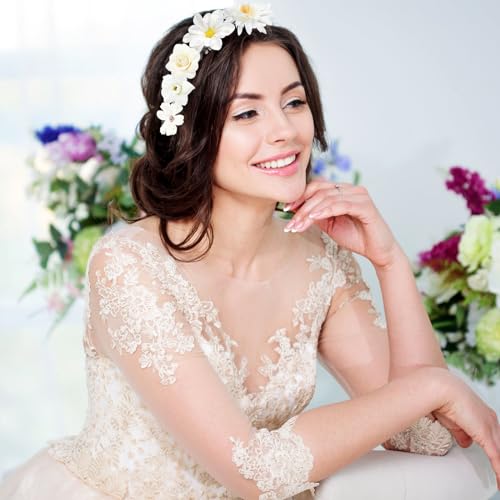 LACGO 48 PCS Faux Flowers Heads Bulk - Artificial Rose Daisy Heads Silk Fake Flower DIY Cake Blossom Wreath Garland Bouquets for Graduation Wedding Crafts Bridal Party Baby Shower Decoration(White) - color: White