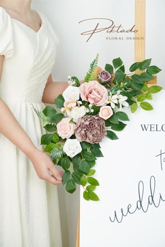 Wedding decor (pack of 2) Welcome Sign Flower Backdrop Garland For Ceremony Reception Wall Easel Home Decoration Entryway Faux Outdoor Board Head Table Decor (Dusty Rose) - color: Dusty Rose