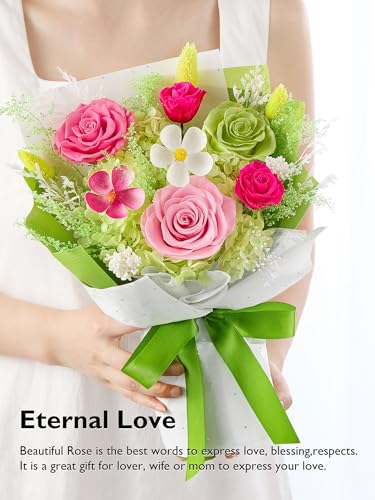 Eterfield Flowers for Delivery Prime, Mother's Day Forever Flower Bouquet, Preserved Pink Roses Birthday Gifts for Her Women Wife Mom Anniversary Valentines Day Christmas - color: Green