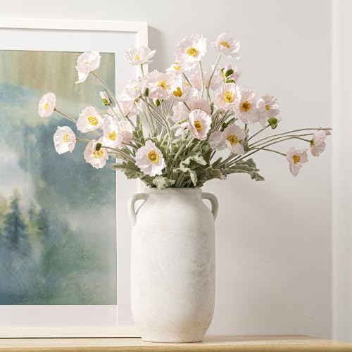 Large Flower Vase Home Decor - 12 inch Tall Ceramic Farmhouse White Rustic Table Vases with Handle Living Room Decoration Decorative Modern Vintage for Floor Kitchen Shelf Coffee Dining Desk Fireplace - color: A-12" Rustic