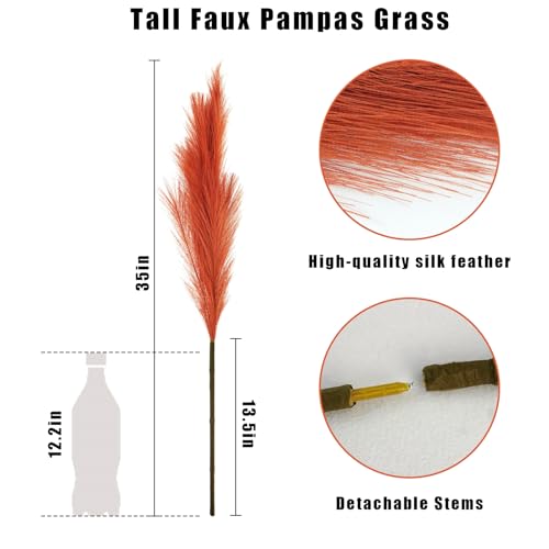 obbsie 8pcs Orange Pampas Grass Tall, 35" Fluffy Faux Colored Pompas Grass Artificial Orange Pampas Stems Vase Filler Fall Flower Arrangement for Home Wedding Centerpieces Autumn Bohe Decor - color: Orange, size: 8 PCS