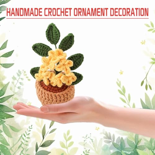 2 Pieces Mini Crochet Osmanthus Flower Potted Plants, Handmade Knitted Fake Osmanthus with Planter for Bathroom Home Kitchen Rustic Table Centerpiece Decor, Yellow - color: Yellow