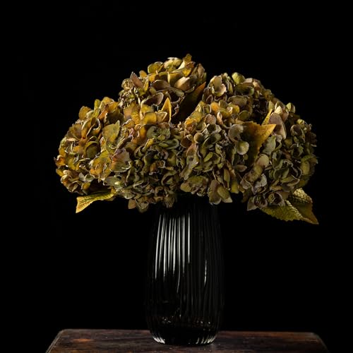 TOPIA Silk Fall Flowers Artificial Silk Dried Hydrangea Artificial Fall Florals Bouquet Dried Flowers Autumn Decorations for Office and Home(6 PCS) (Green) - color: Green