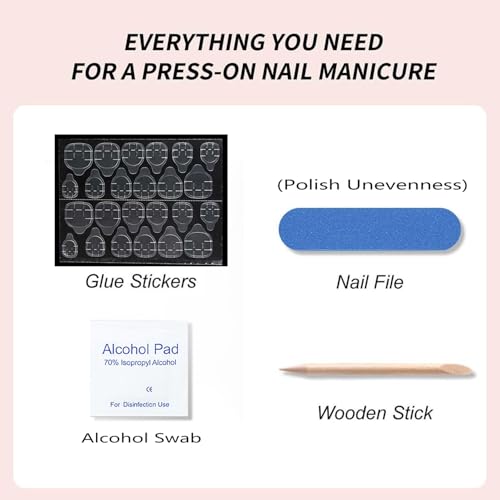 Flower Press on Nails Short Square Fake Nails Blue Glossy False Nails Press Ons with Elegant Flower Glitter Designs Floral Glue on Nails Full Cover Artificial Acrylic Nails for Women Girls 24 Pcs - color: Blue White Flower