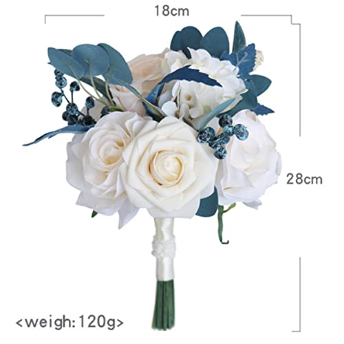 MOJUN Dusty Blue Wedding Bouquets for Bridesmaid, Set of 6, Artificial Rose Bridal Bridesmaid Bouquets for Wedding Ceremony Anniversary Bridal Shower Party Home Decorations, 6 Pack - color: Dusty Blue Bouquet B 6pack